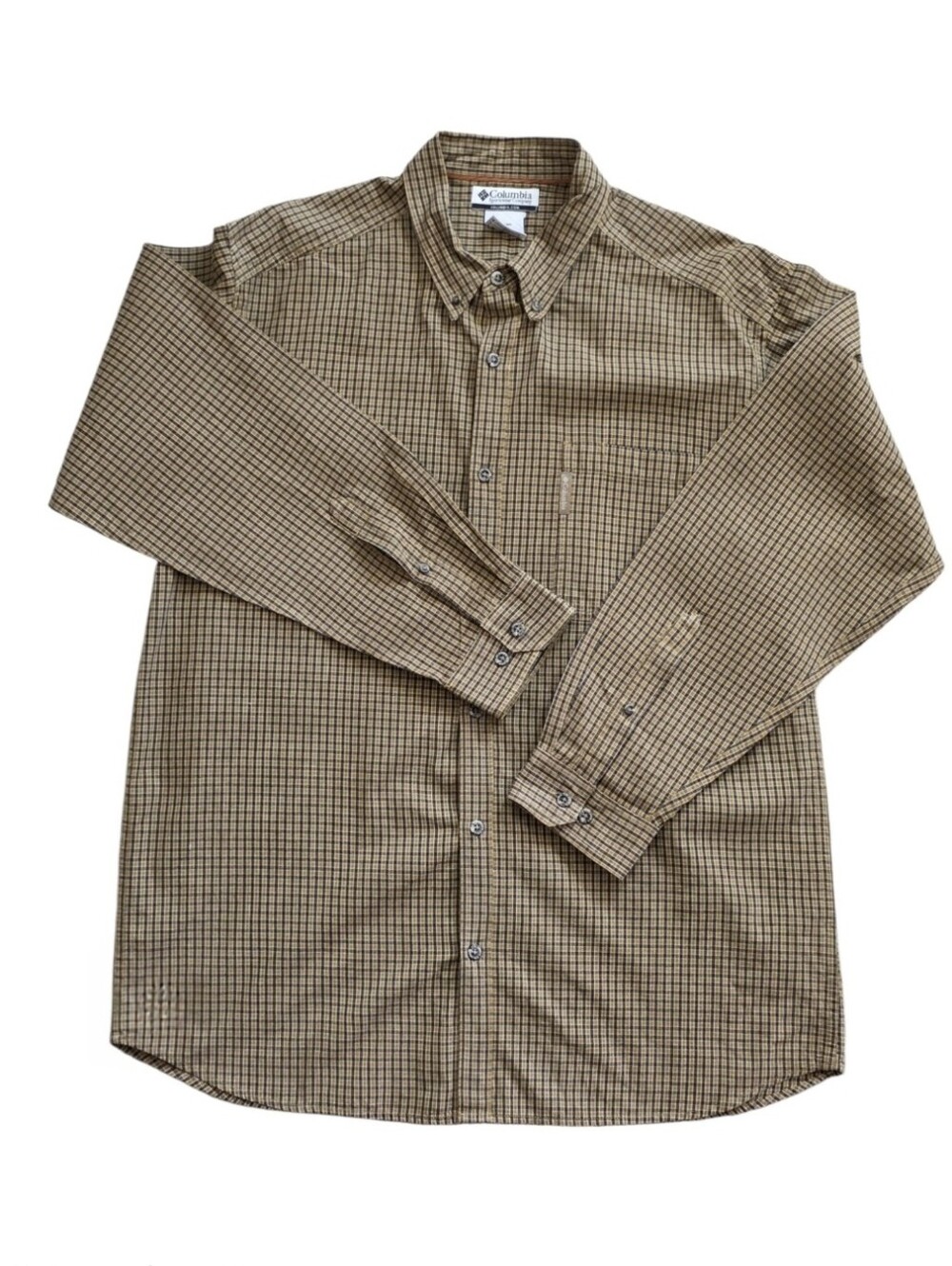 Columbia Large Brown Tan Plaid Check Outdoor Casual  Button Down Shirt Gorpcore